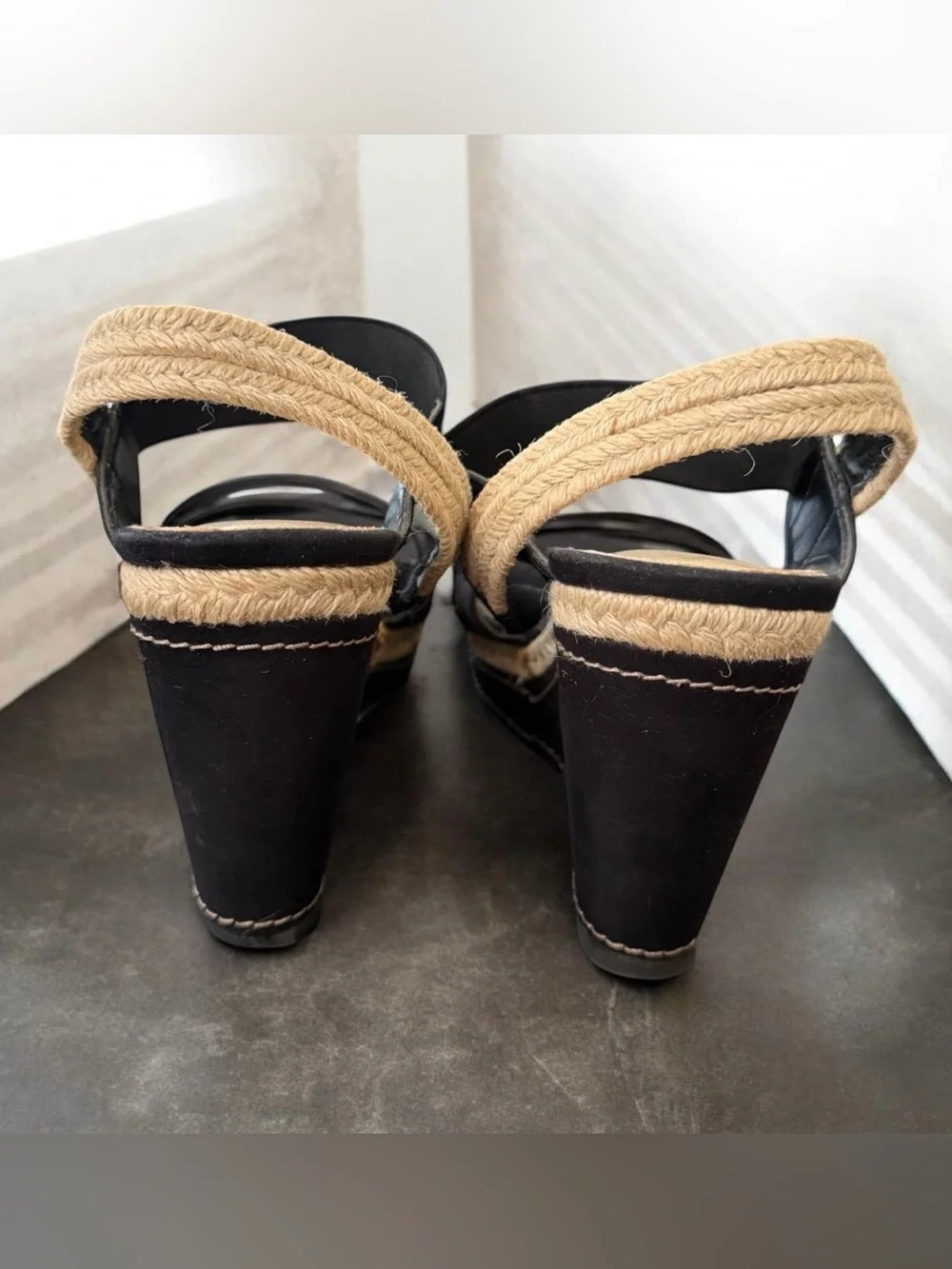 Studio Paolo Black Strappy Slip On Wedge Espadrille Sandals Size 7